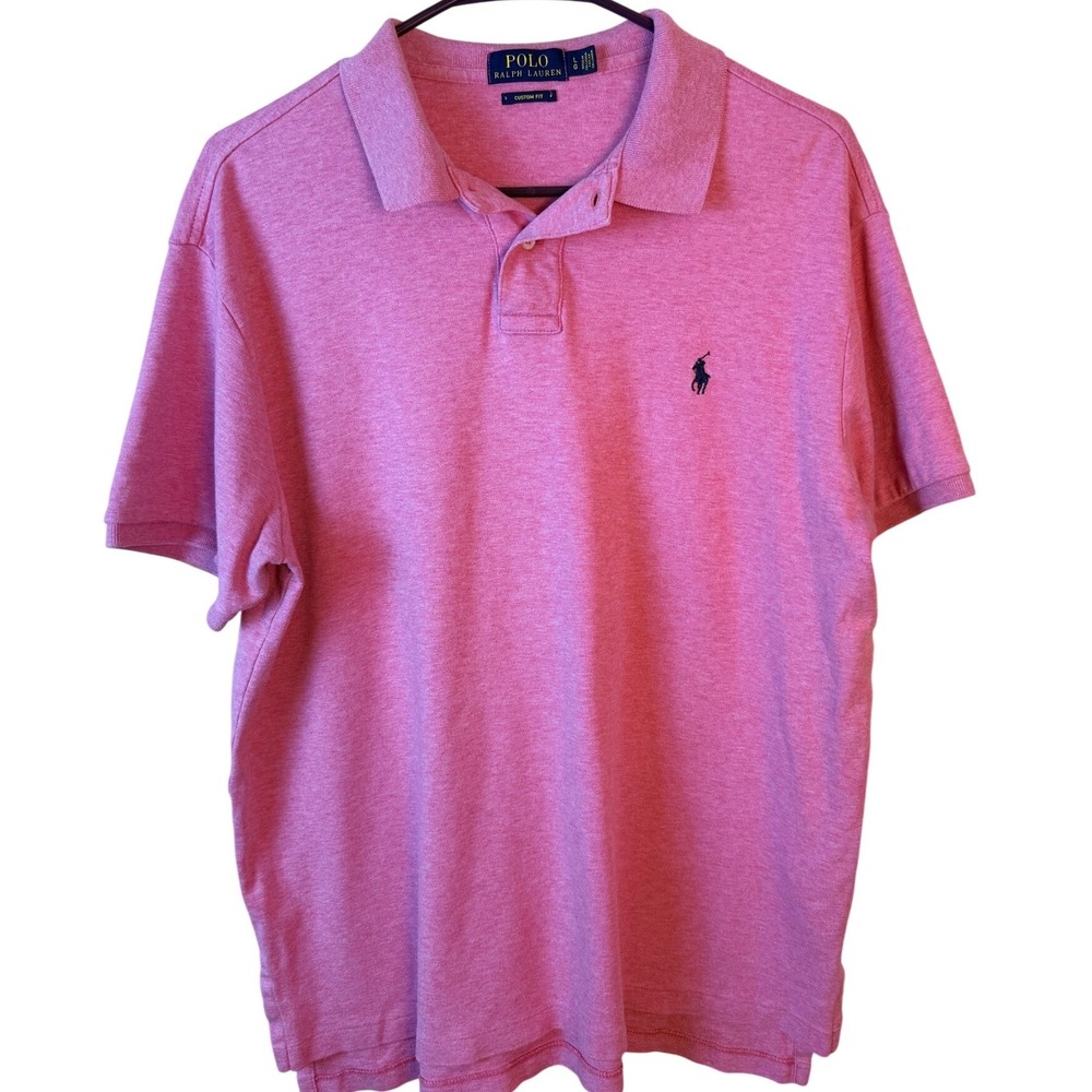 Polo Ralph Lauren Mens Custom Fit Pink Heathered Cotton Polo Shirt Large L
